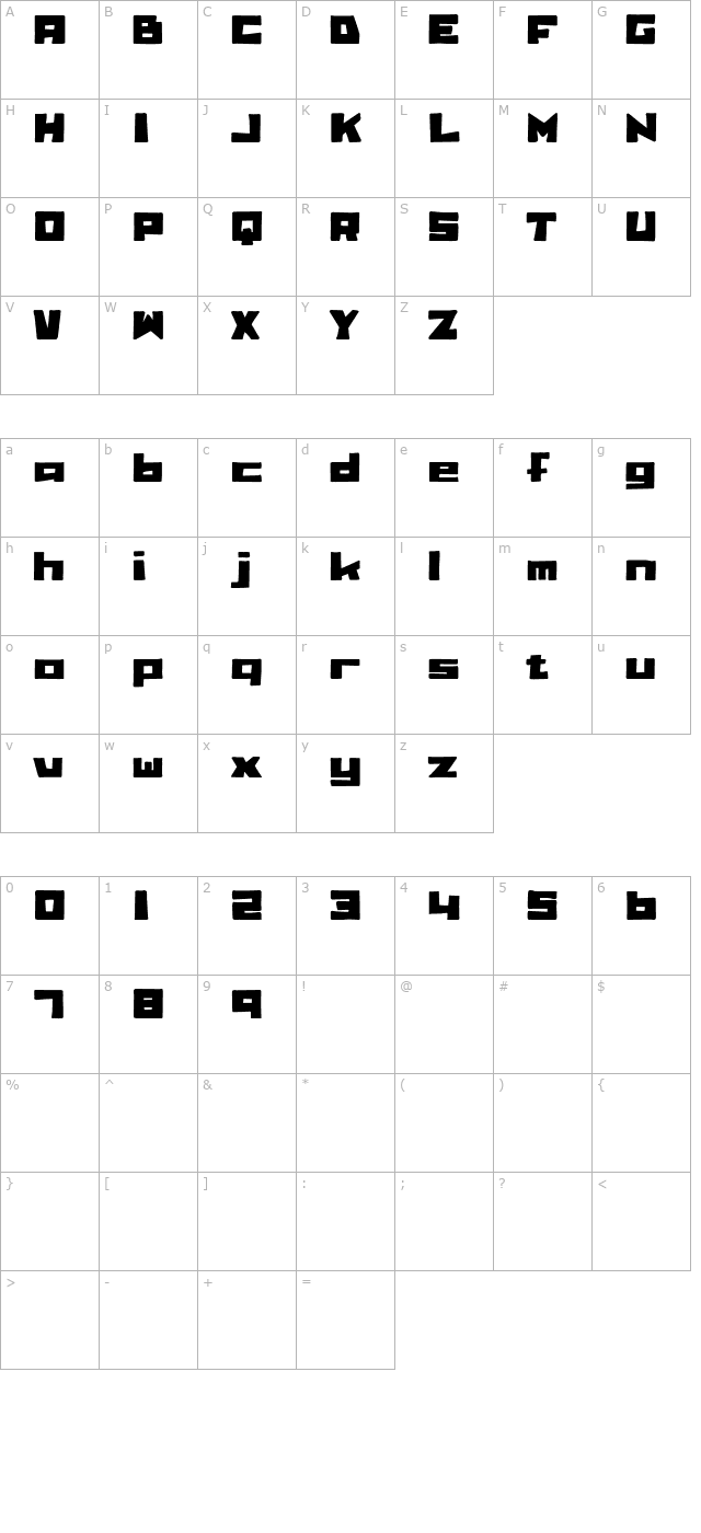 billieBob OTF character map