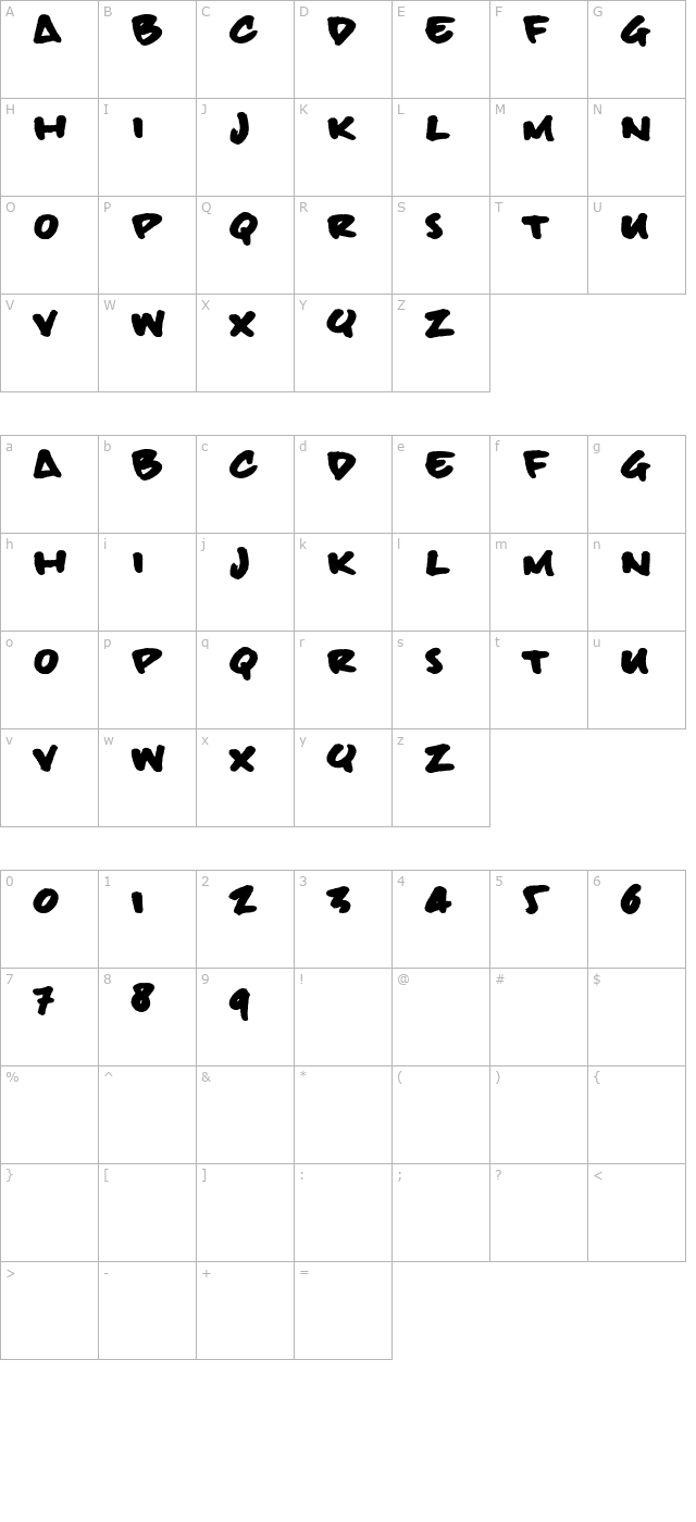 billieboldhand-otf character map