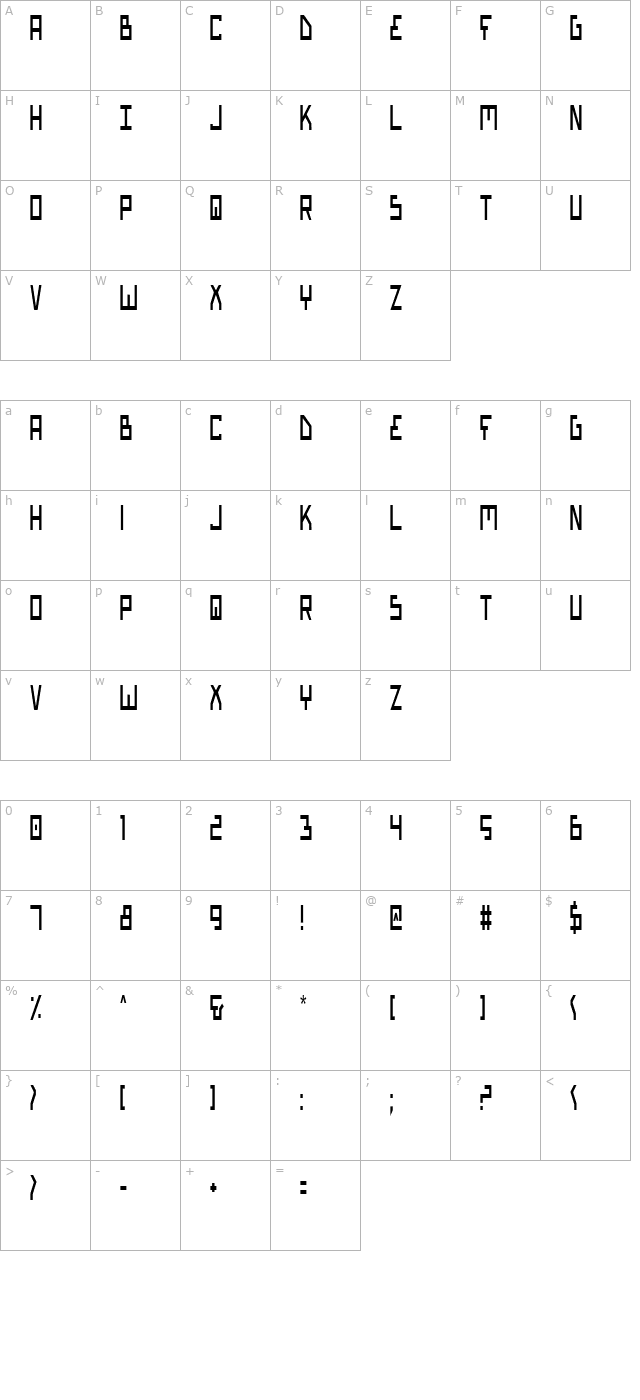 Bionic Type Condensed character map