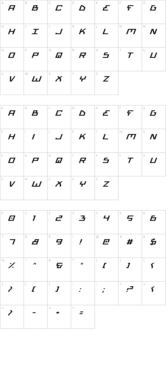 bionic-type-expanded-italic character map