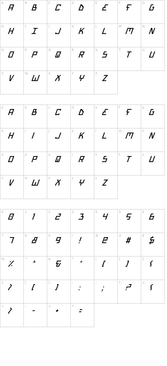 Bionic Type Italic character map