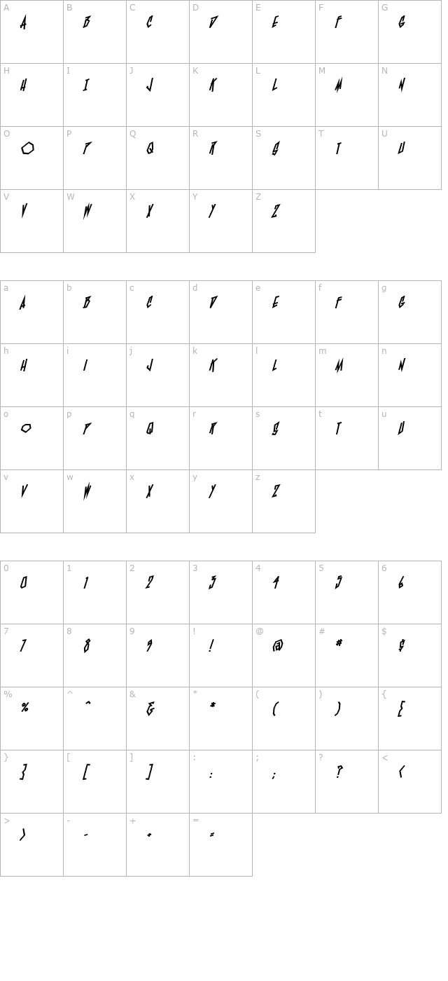 BlamBlam Heavy BB OTF character map