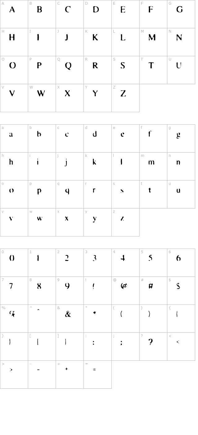 blearex-otf character map