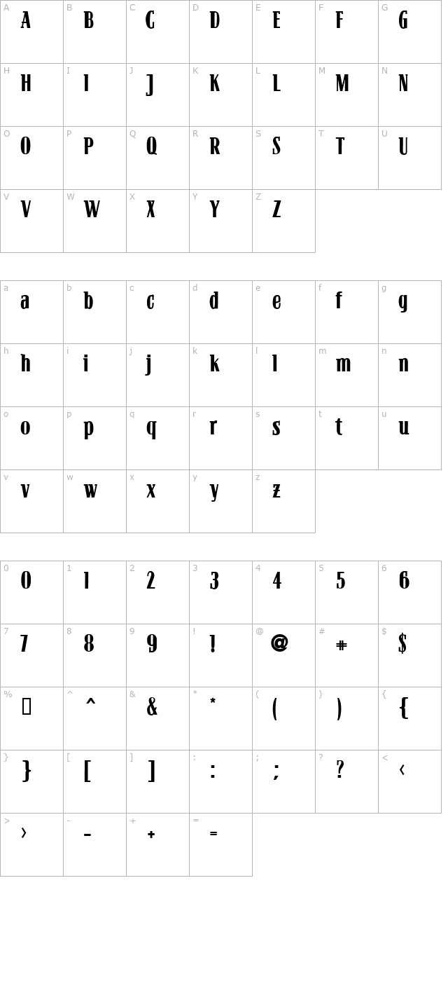 bloc-bold character map