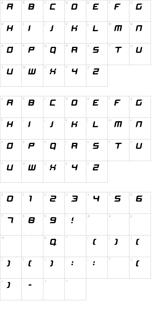 bloodwaxitalic character map