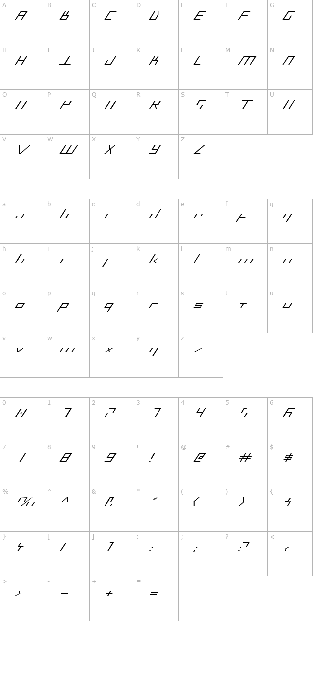 Blue July Expanded character map