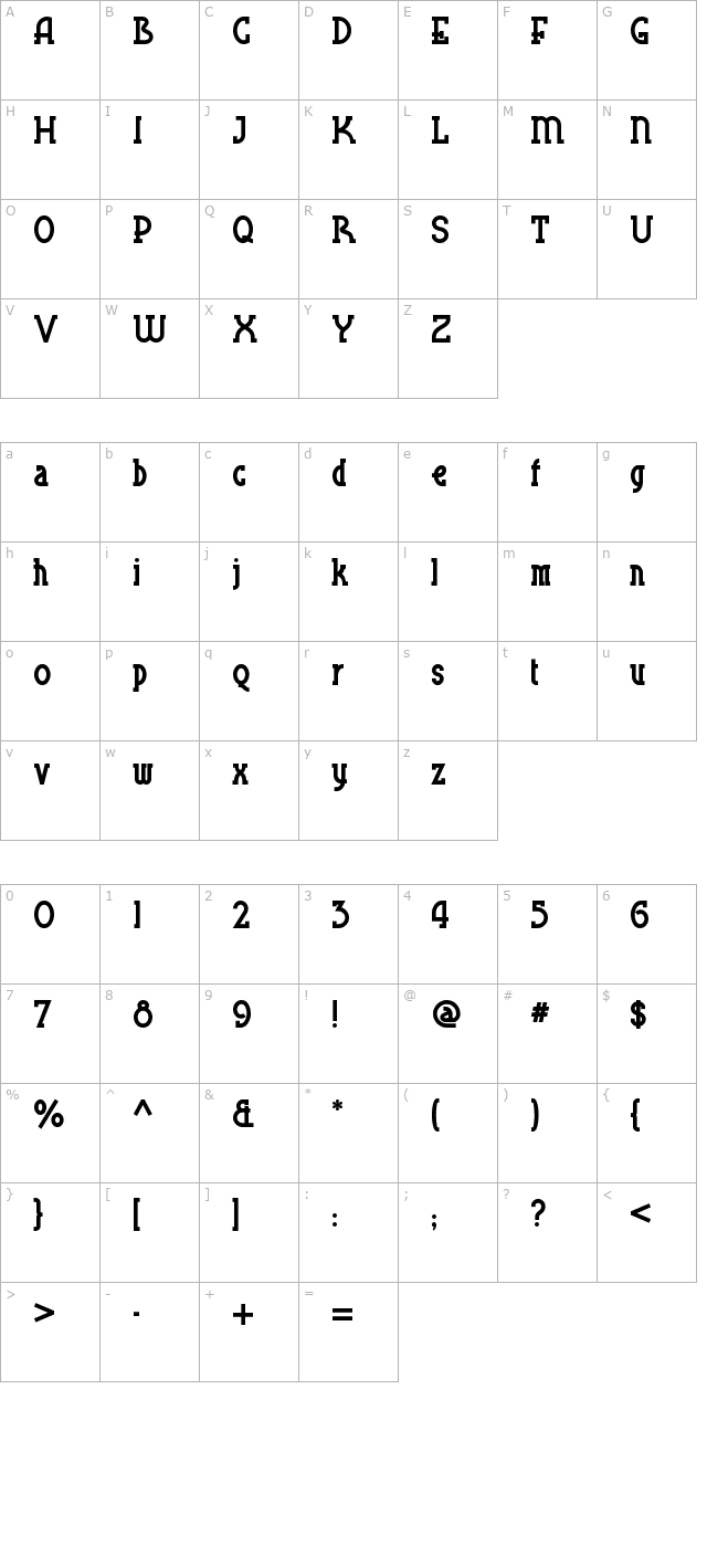 Blue Plate Special SW character map