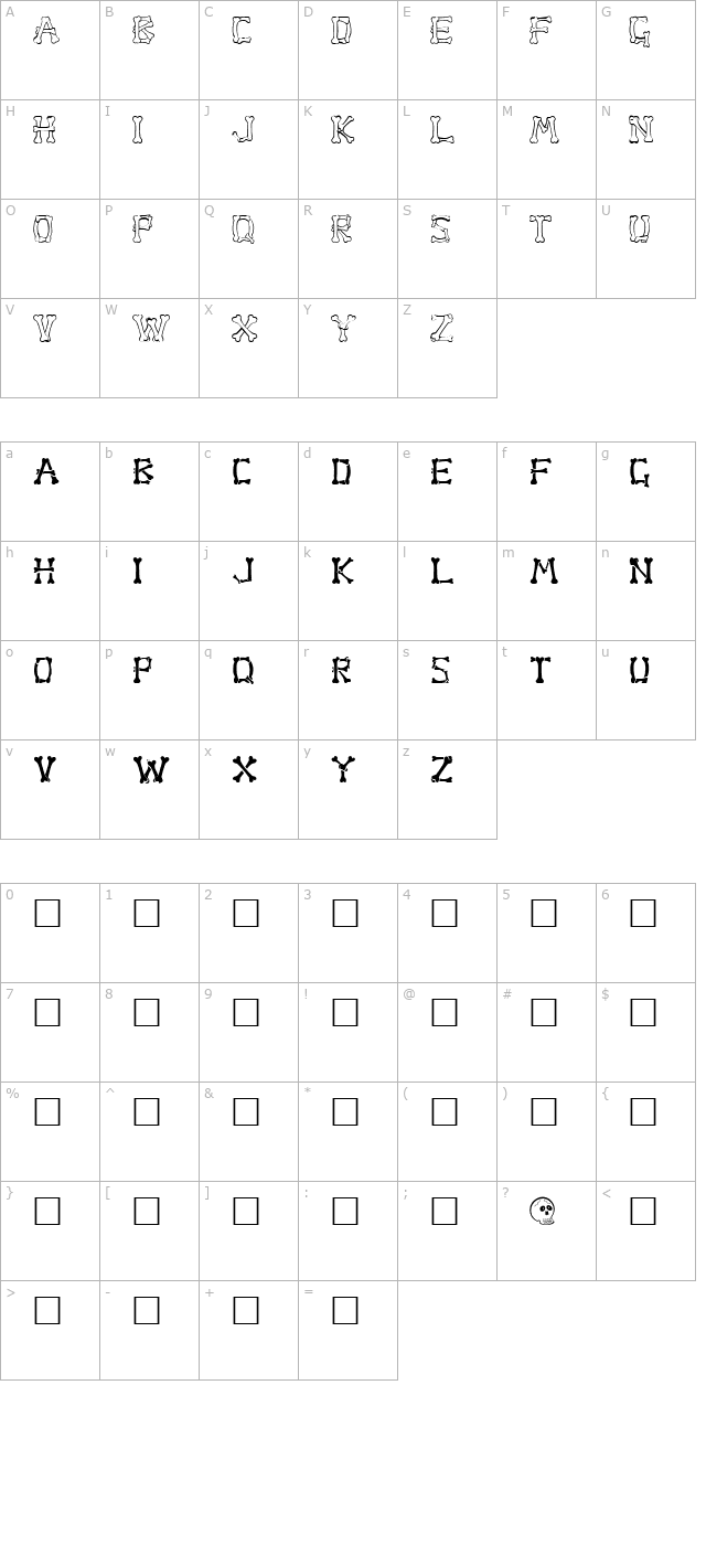 bone-regular character map