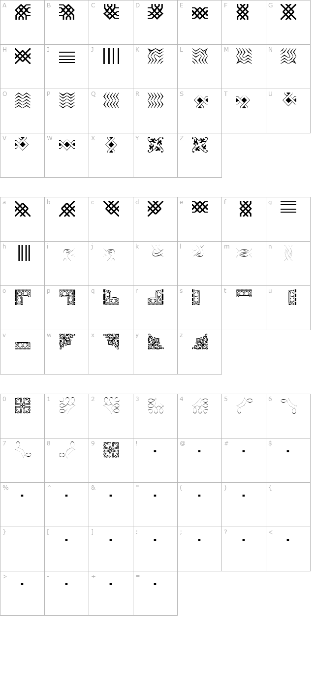 Borderbats Filligree character map