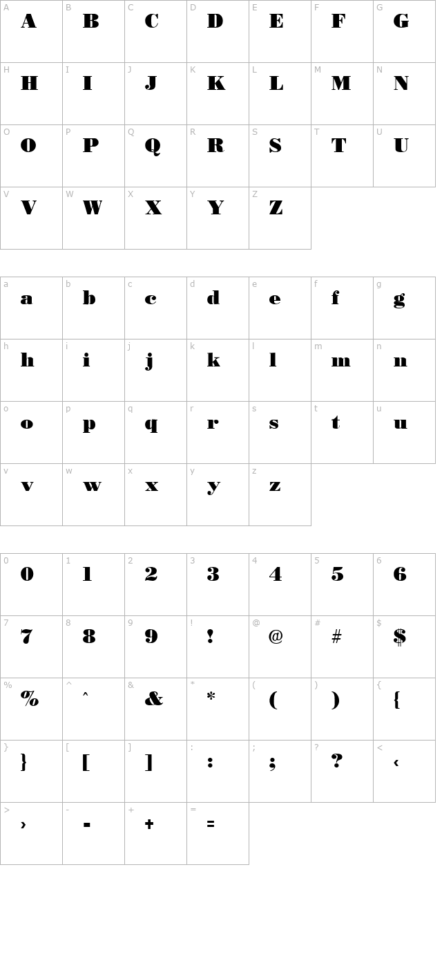 BostonBlack Regular character map