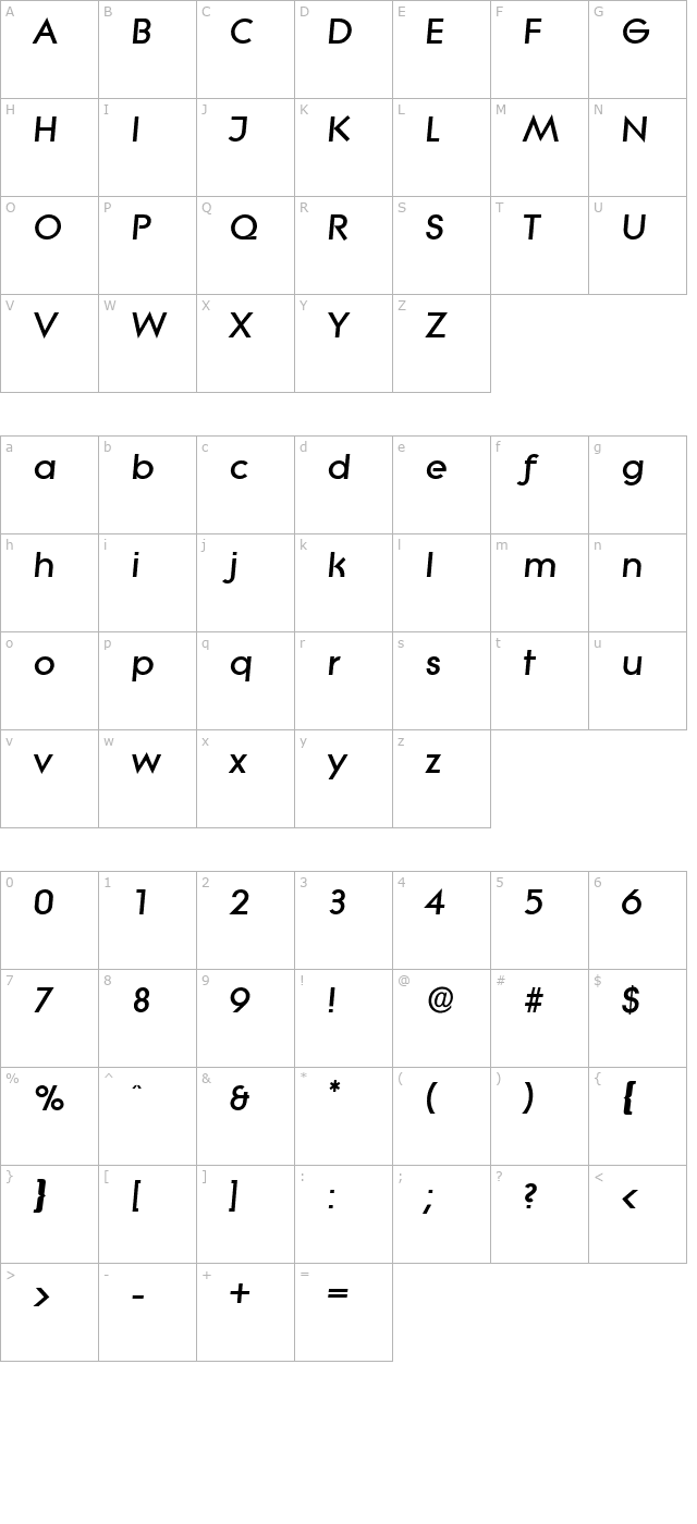 BradBecker-Heavy Italic character map