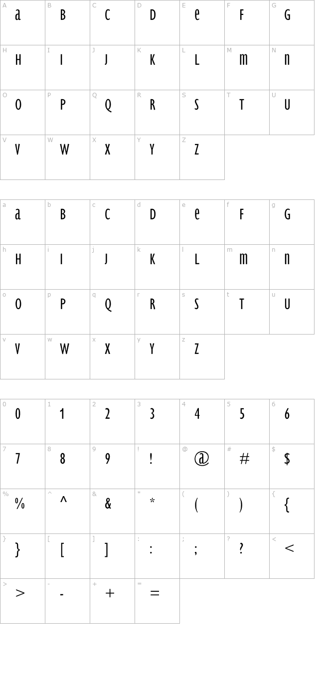 bradburysans-light character map