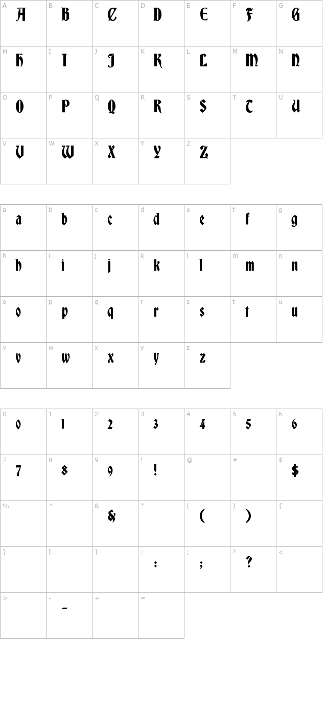 bradley-gratis character map