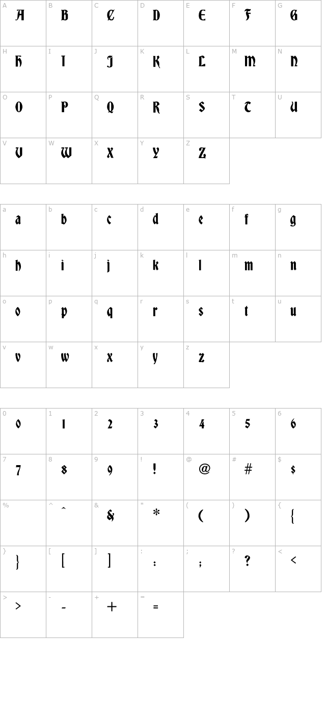 Bradley-Regular OTF character map