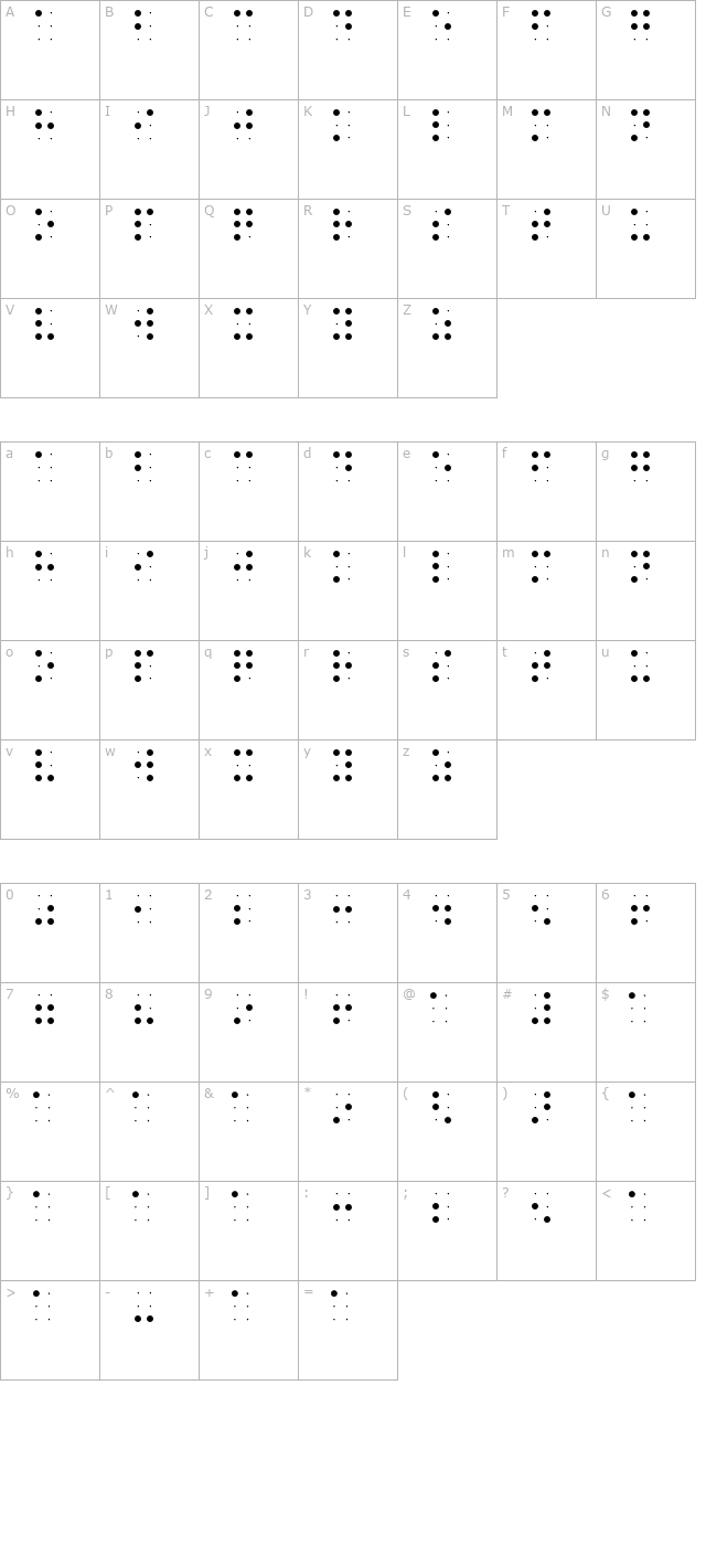 Braile Font character map