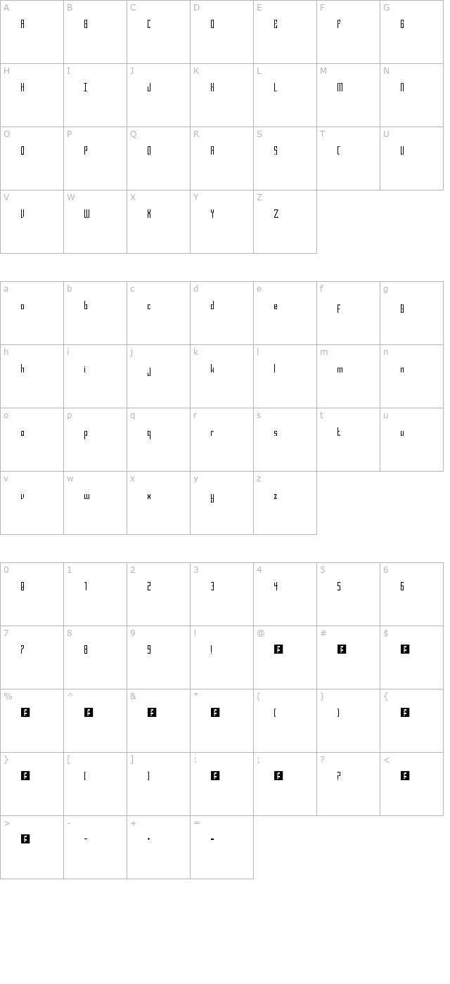 bravado-block-thin-regular character map