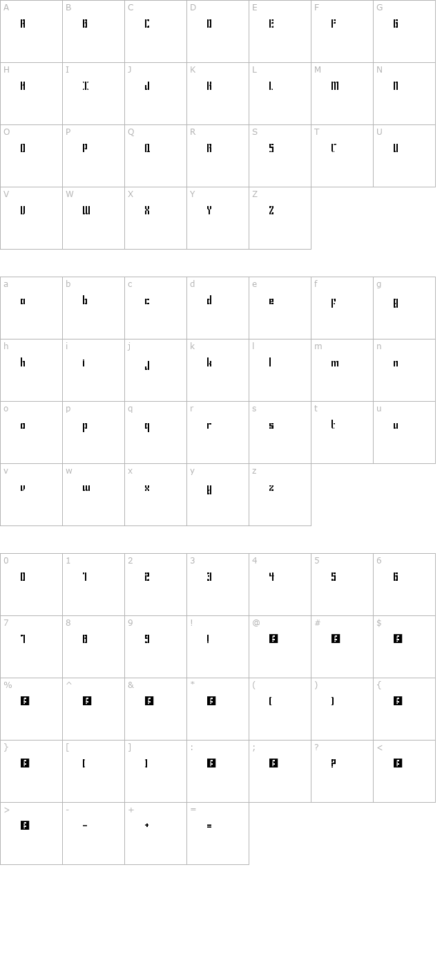 Bravado Spaced Regular character map