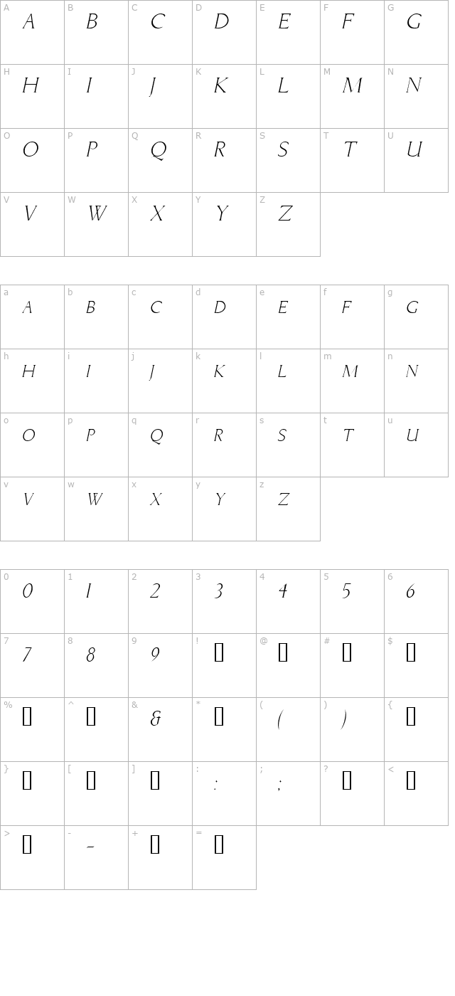 brice-italic character map