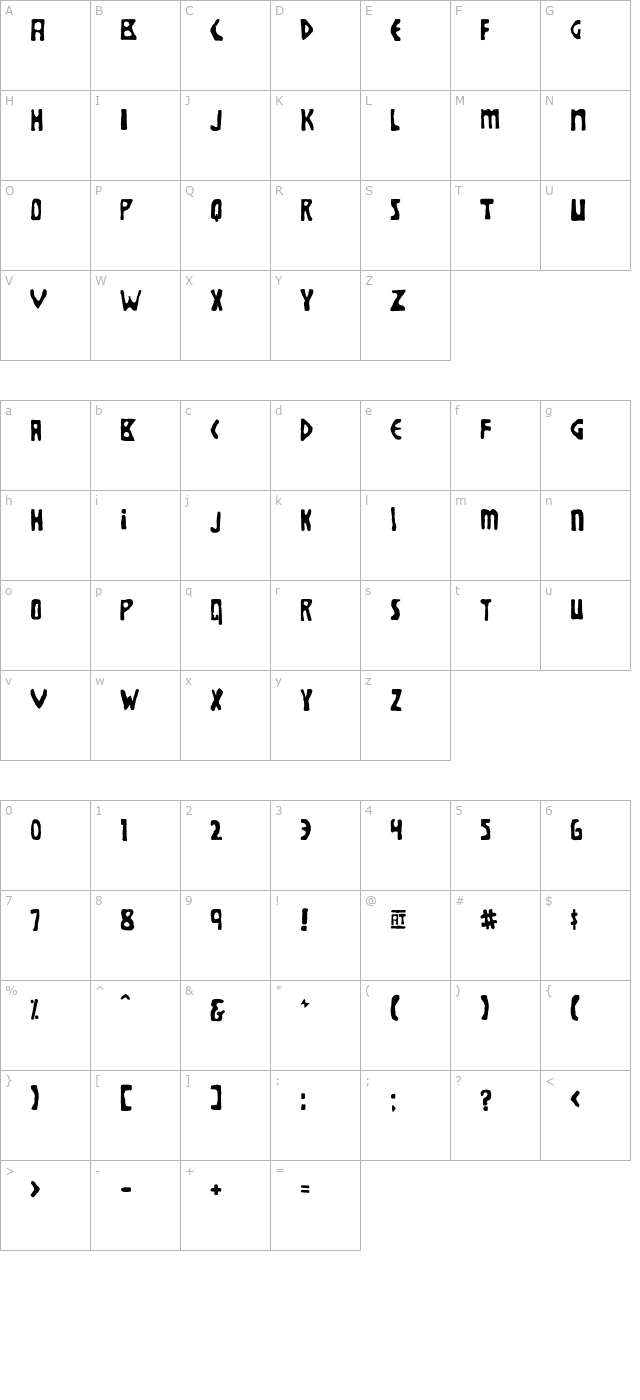 Brolga OTF character map