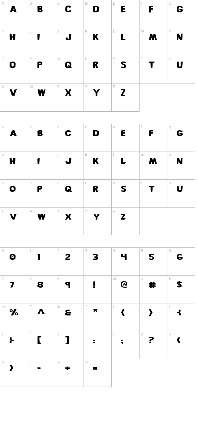 Bronic Expanded character map