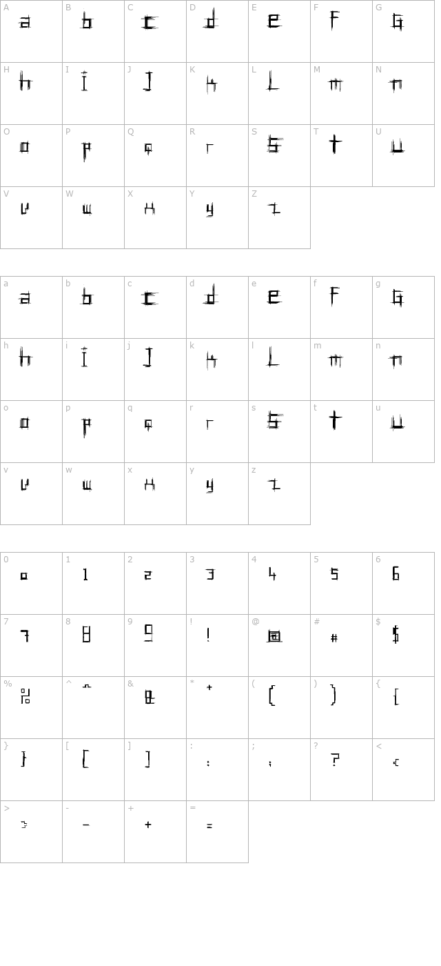 Bruised Ten character map