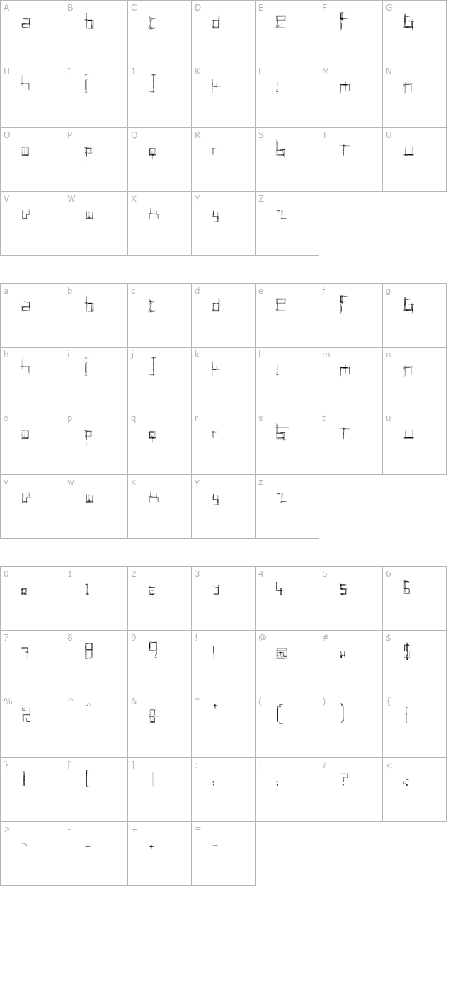 Bruised Zero character map