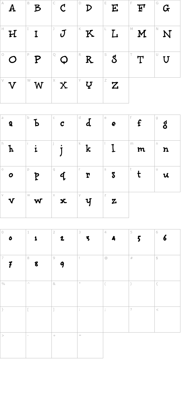 brunoBook OTF character map