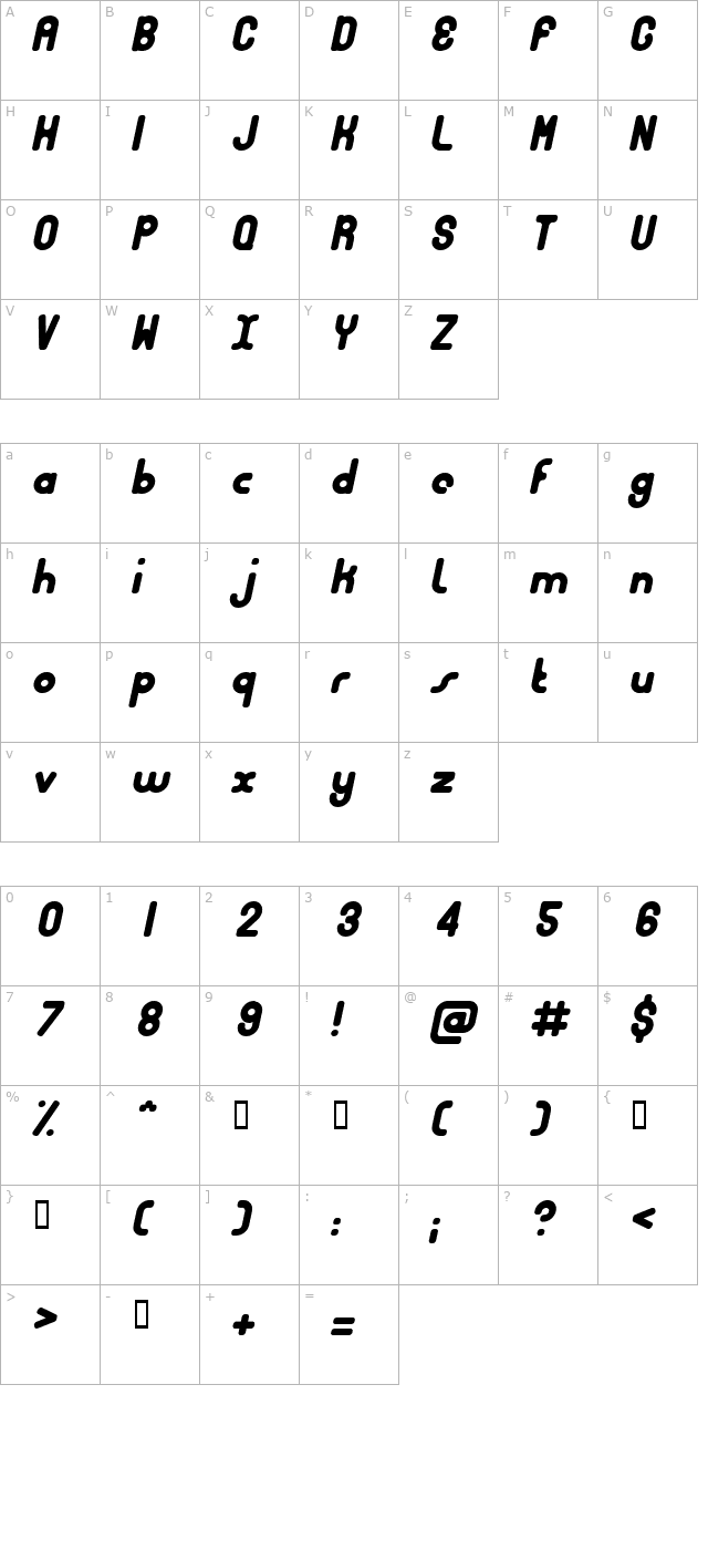 bubble-club-italic character map