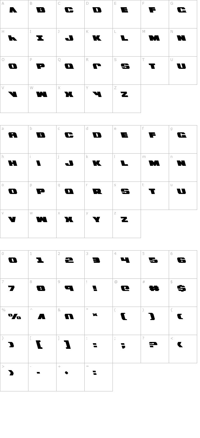 Bummer Leftalic character map