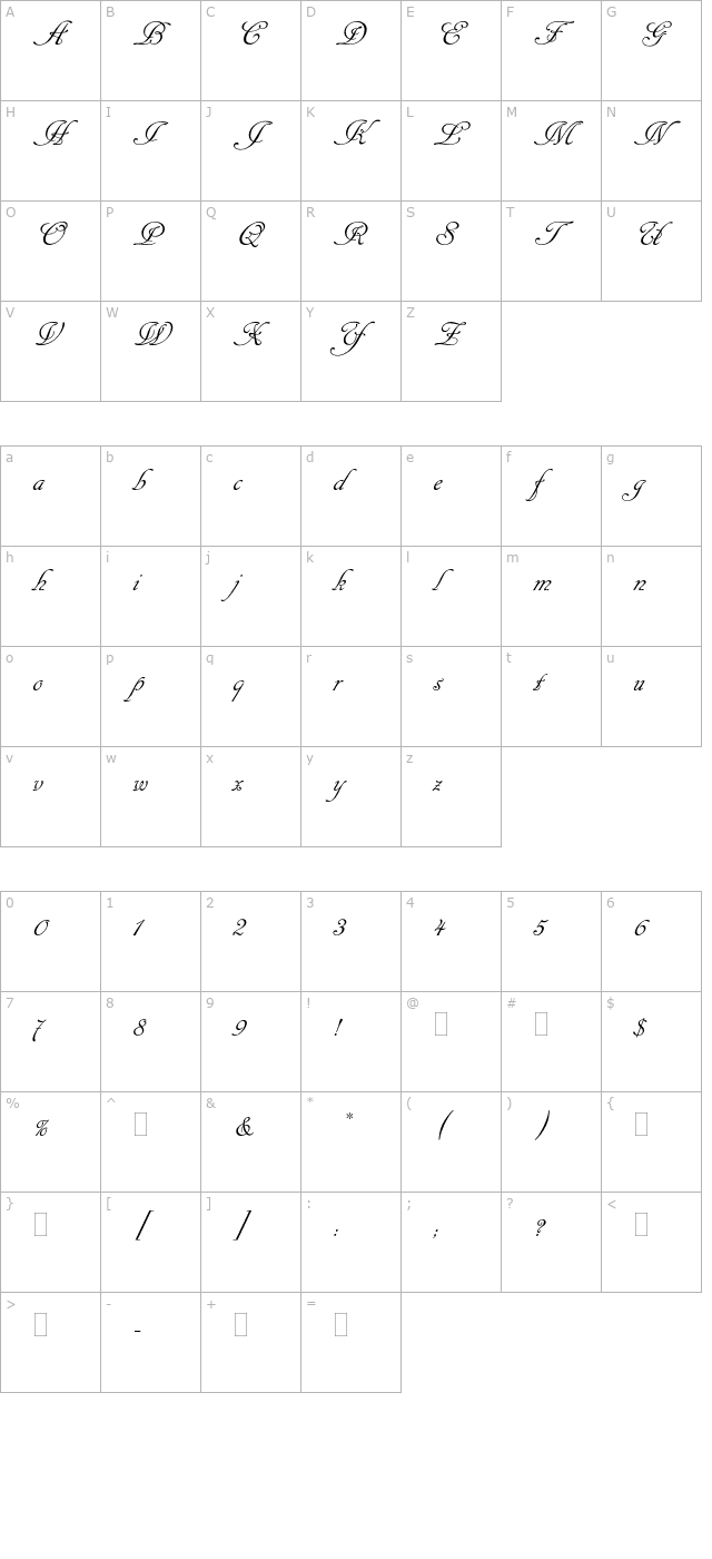 cancellarescascriptplain-otf character map