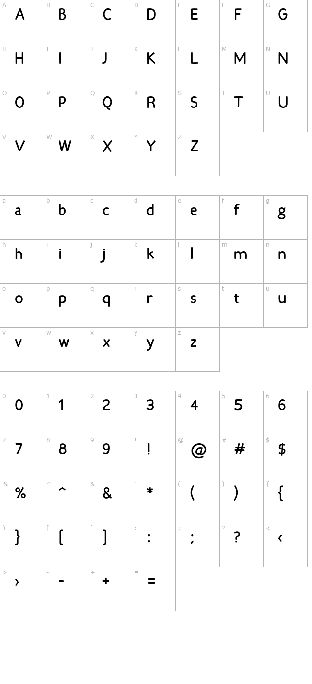 Candela Bold character map