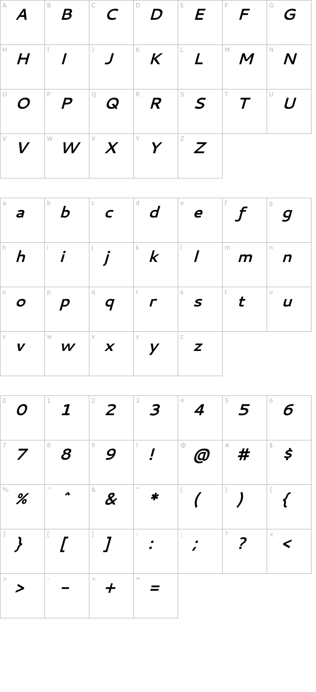 cantarell-bold-oblique character map