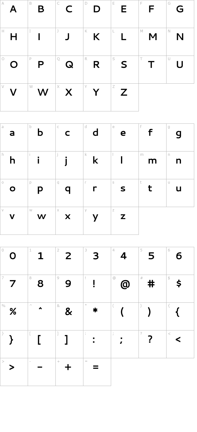 cantarell-bold character map