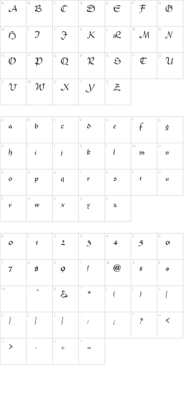 Cardigan-Regular character map