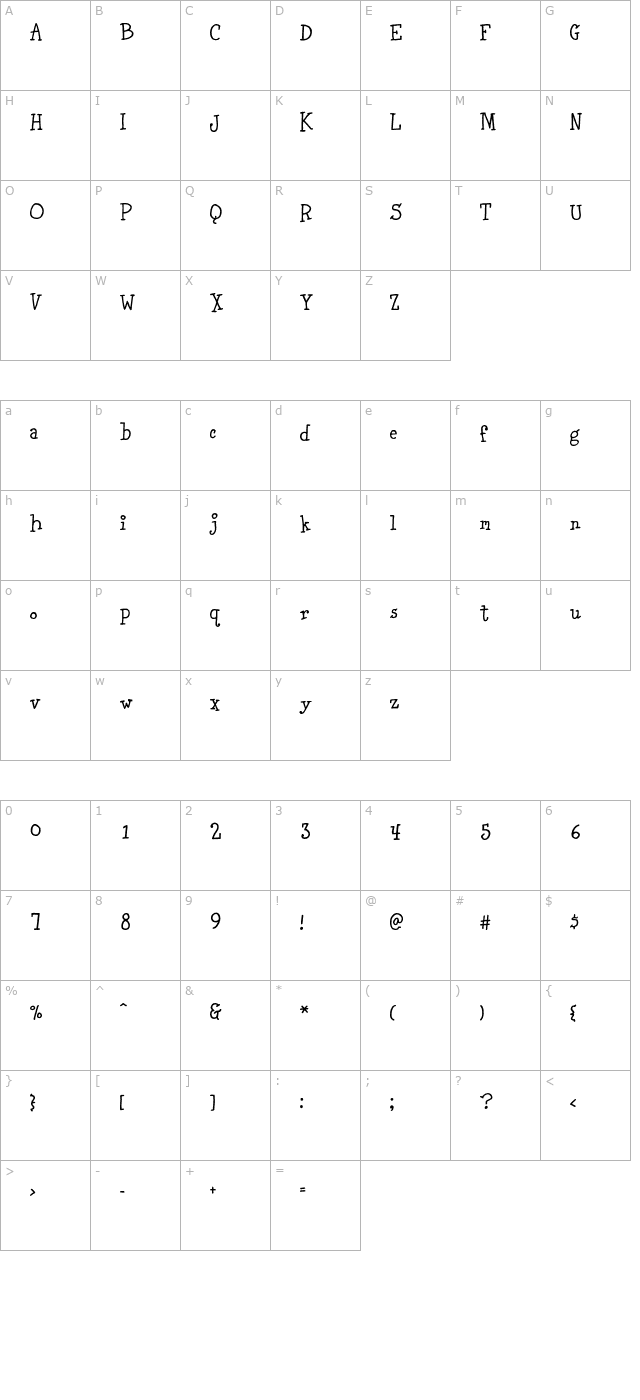 Carnation OTF character map