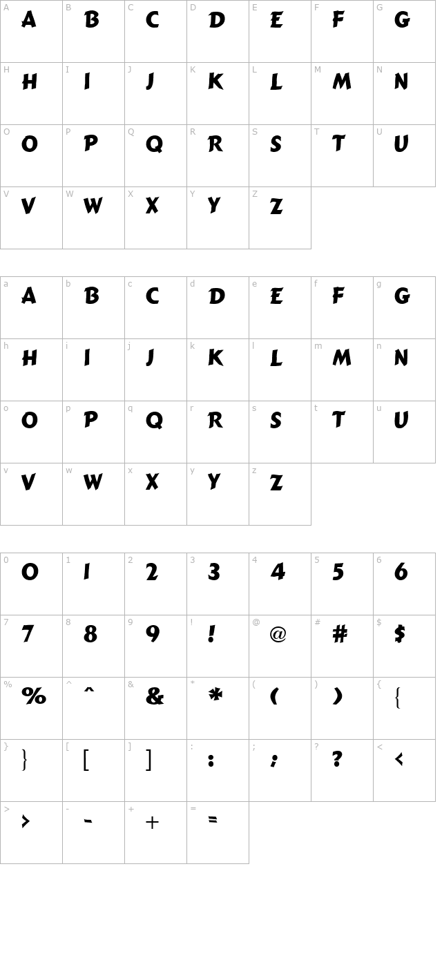 cartoon-bold-regular character map