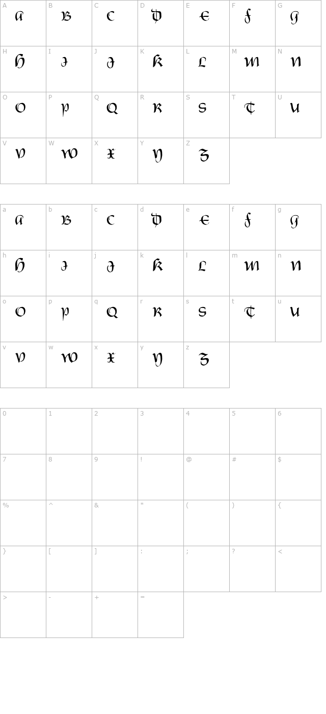 Castiglione Regular character map