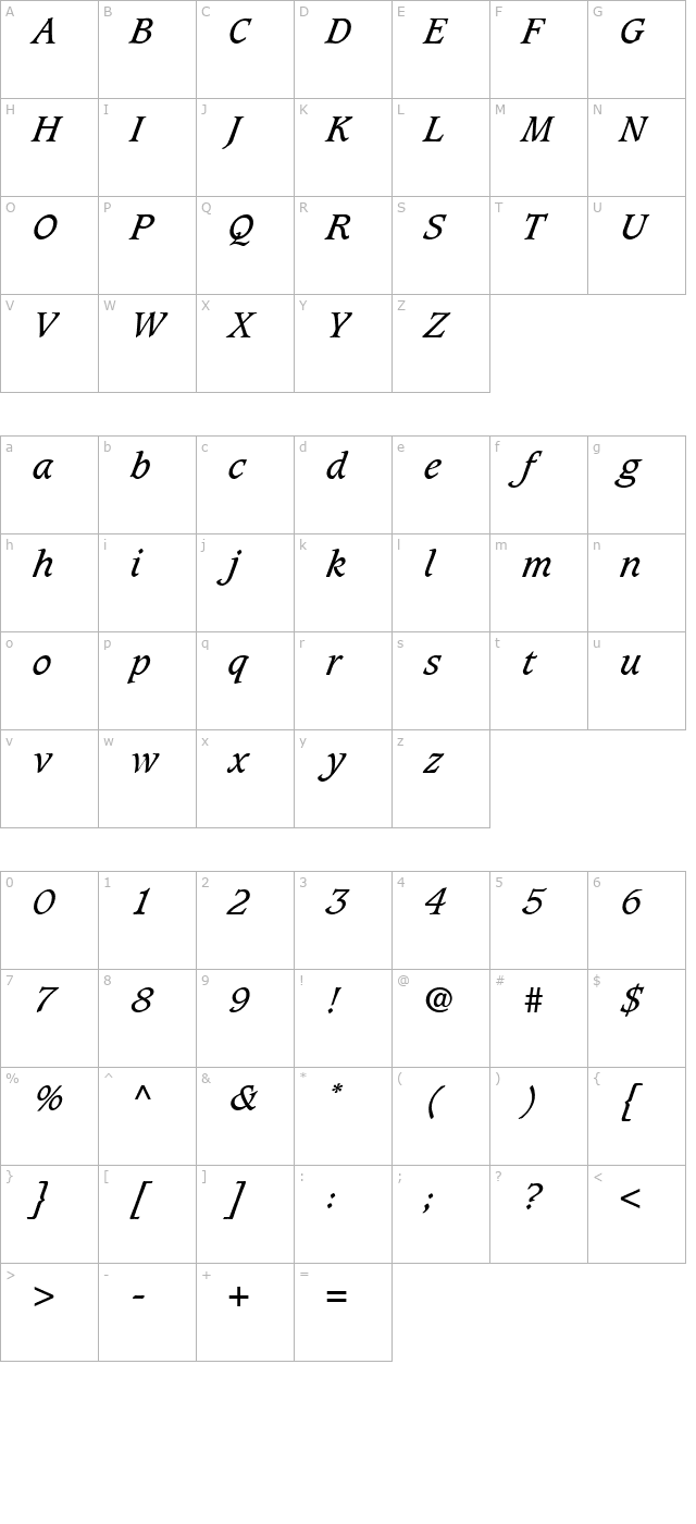 caxton-book-italic character map