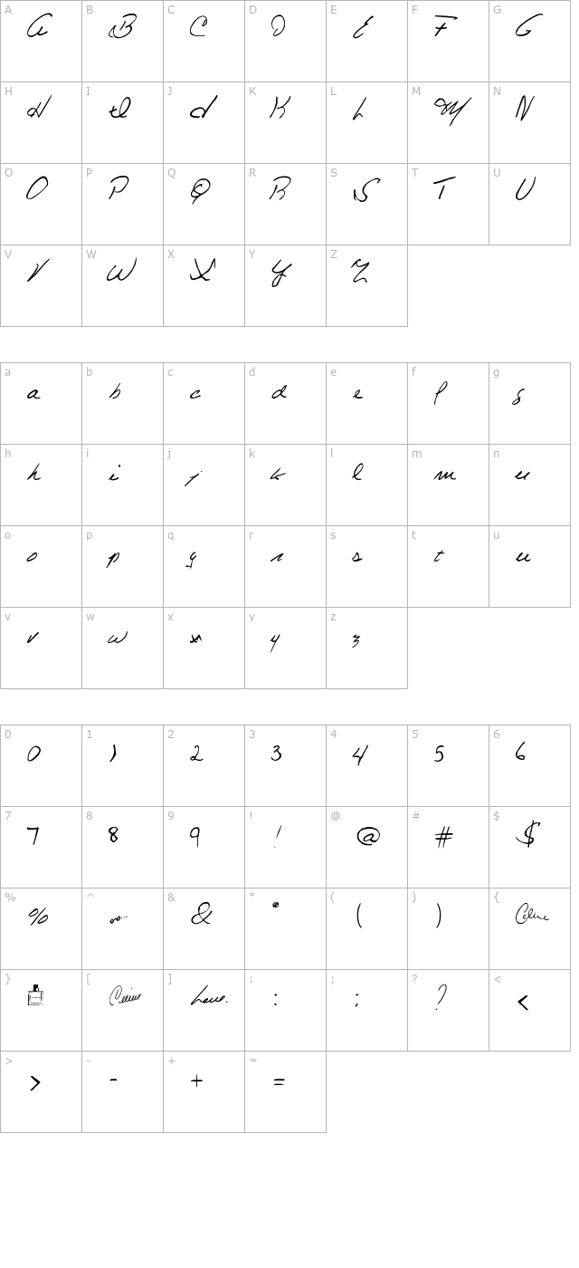 celine-dion-handwriting character map