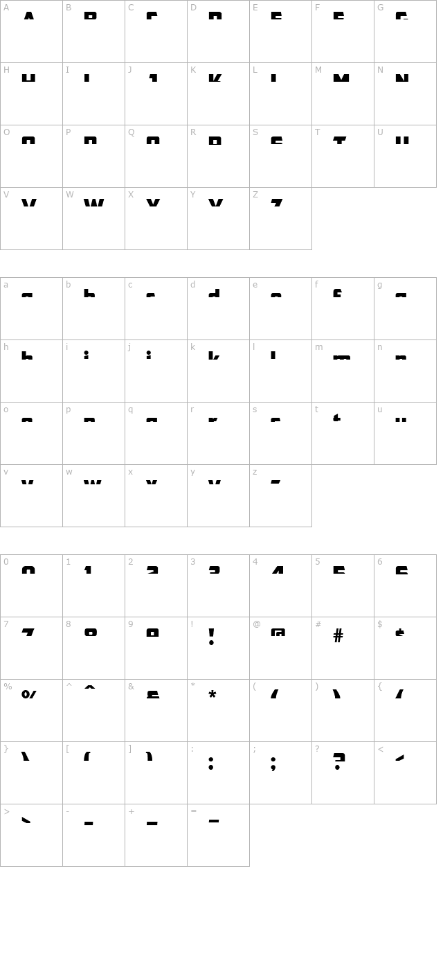 CFB1 American Patriot SPANGLE 2 Normal Italic character map