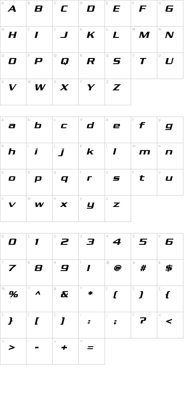 chaney-wide-bolditalic character map