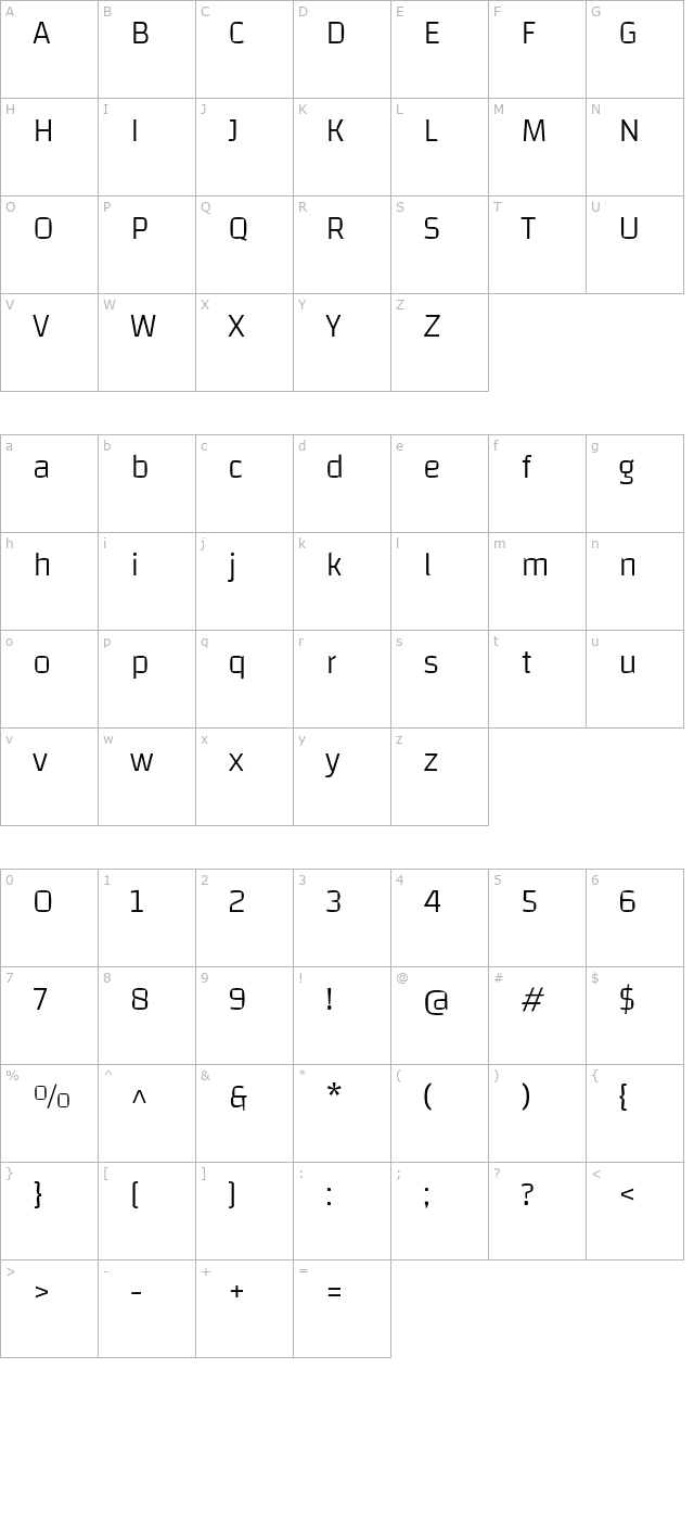 changa-extralight character map