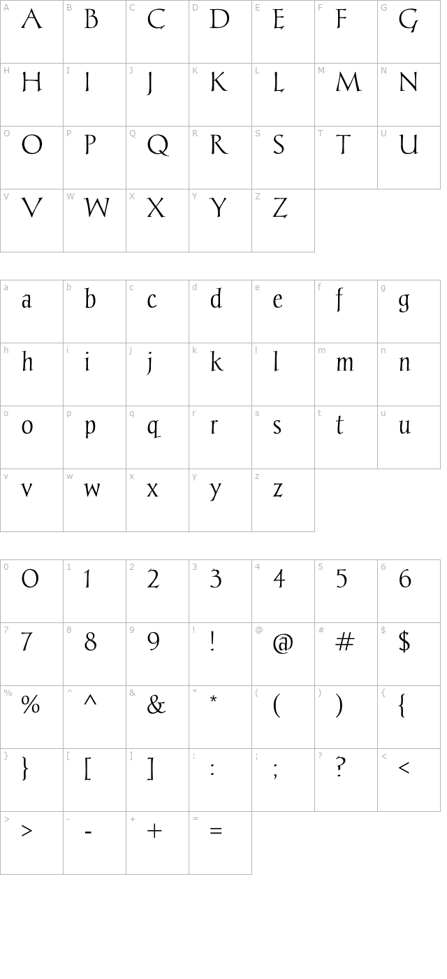 chantelli-antiqua character map