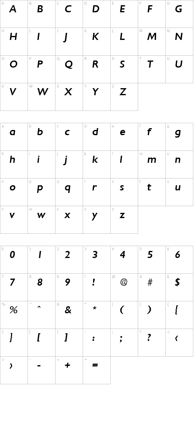 Chantilly-MediumIta character map