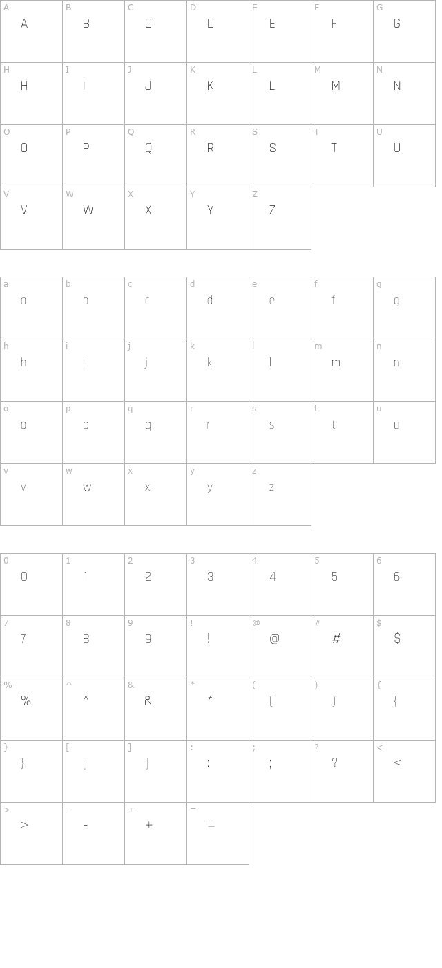 Chathura Thin character map