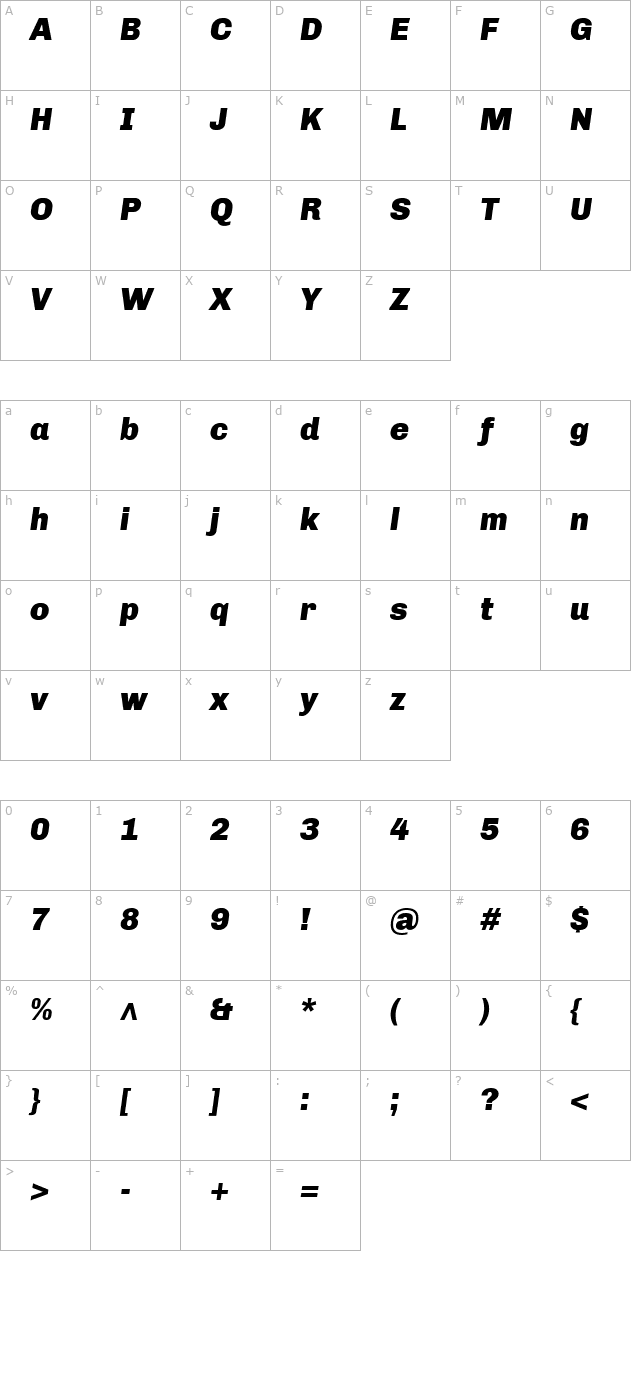 chivo-black-italic character map