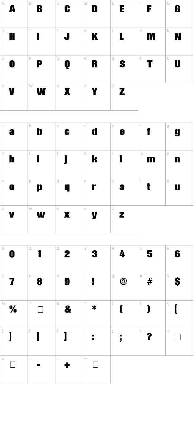 choque-display-condensed-ssi-bold-condensed character map