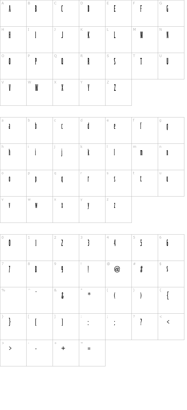 Cinderella-Regular OTF character map