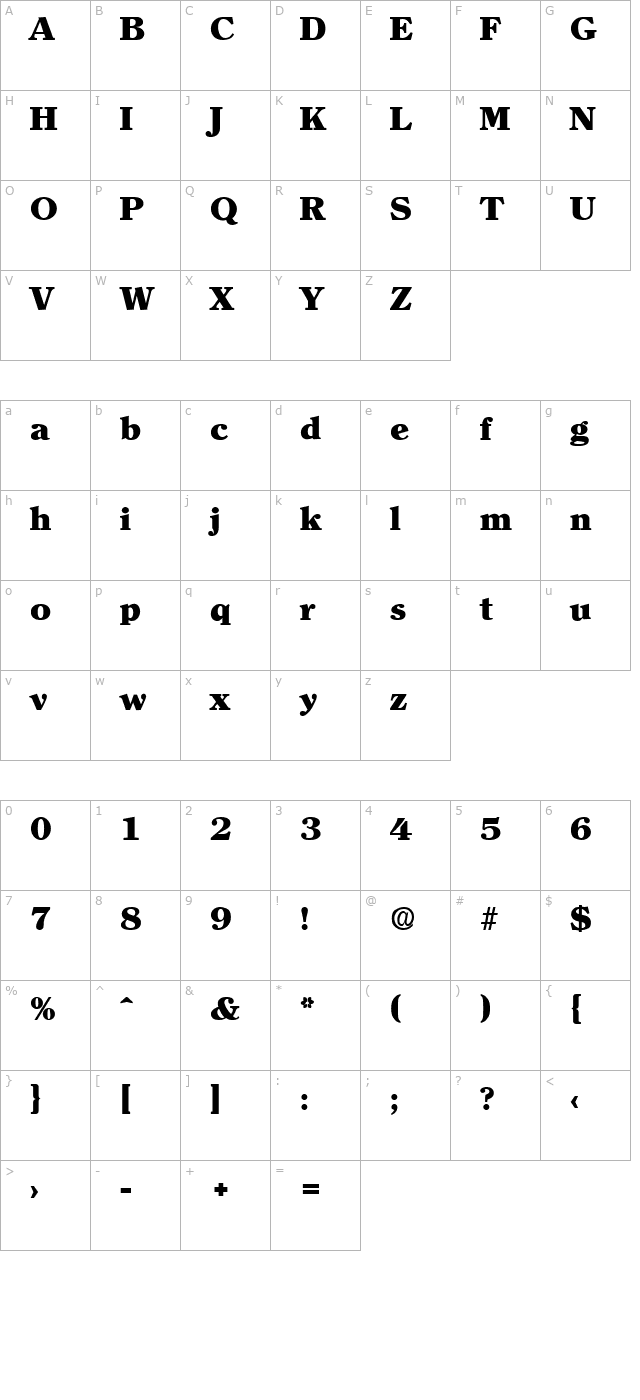 Clerface-Heavy character map