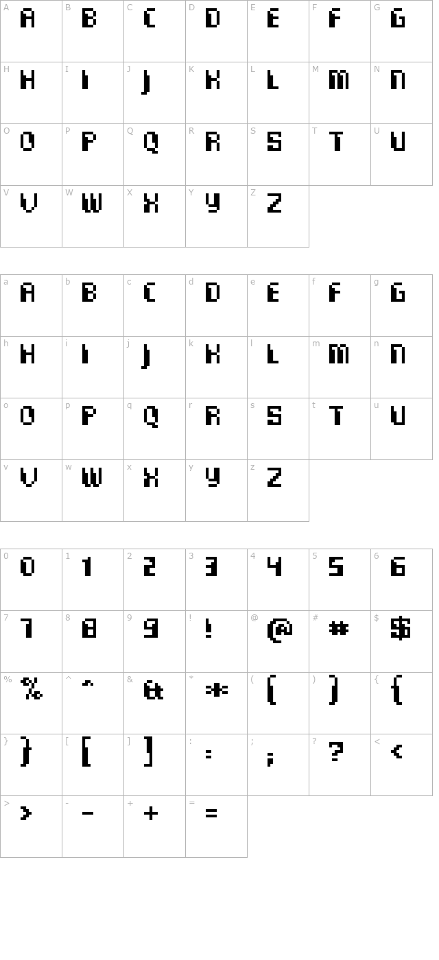 commo-monospaced character map